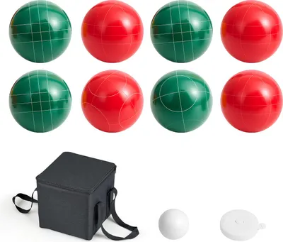 Image de Set de pétanque SucceBuy avec 8 boules en résine (107 mm), boule cible, sac de transport (noir) et corde de mesure, rouge et vert en 2 couleurs, convient pour 2 à 8 joueurs, set de pétanque pour la plage, le jardin et les activités de plein air