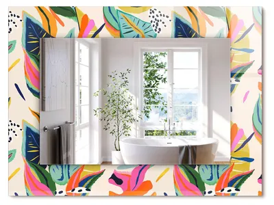 Produktbild von Buntes Blättermuster – Rechteckiger Spiegel mit Druck 80x60 cm – Modern - Dekorativ für die Wand