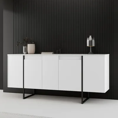 Produktbild von Kommode Dgarzitt, Wohnzimmerbuffet, Wohnzimmer-Sideboard, Moderne Küchen-Speisekammer, 160x35h80 cm, Weiß und Schwarz