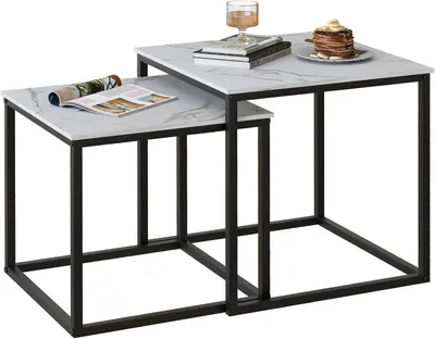 Image de Ensemble de 2 tables basses carrées modernes pour le salon