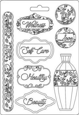 Produktbild von Gießform DIN A5, Kollektion Rose Parfum, 8 romantische Motive mit Schriftzügen, Motivgröße ca. 3,5-17,3 cm