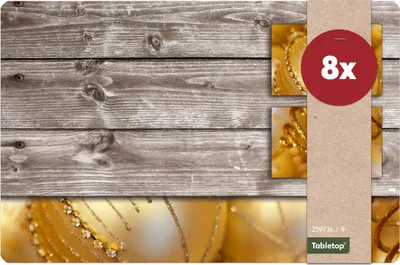 Produktbild von Tischsets Weihnachten Kugeln gold Holz 8er Tischunterlage Tischdeko