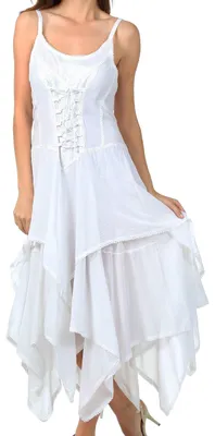 Imagen del producto de Sakkas 0131: Corsé estilo corpiño, tejido jacquard, ligero, con bolsillo, vestido tipo camisero - Blanco
