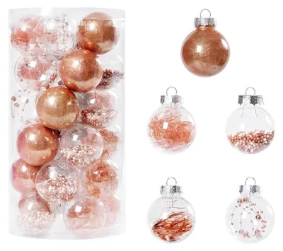 30 unzerbrechliche Weihnachtskugeln 6 cm roségold, Kunststoff