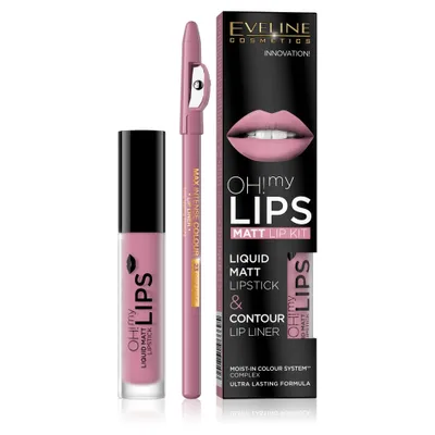 Zdjęcie produktu dla Eveline Cosmetics Oh My Lips Zestaw pomadka w płynie i konturówka 03 Rose Nude