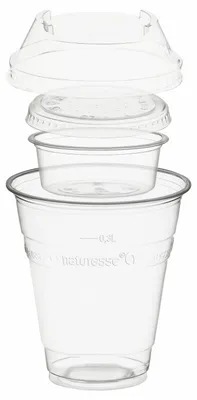 Produktbild von 100x Trinkbecher 300ml + Domdeckel+ 60ml Einsatzbecher stapelbar PLA