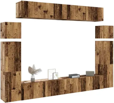 Immagine prodotto di Maison Exclusive - Set di 8 mobili TV da fissare alla parete, effetto legno antico, materiale ligneo