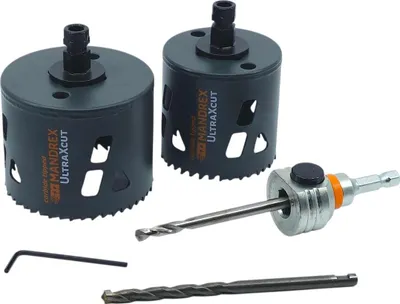 Obrázek produktu pro Mandrex | UltraXcut TCT – sada Ø 68 / 83 mm se středicím vrtákem a unašečem