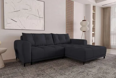 Produktbild von 99rooms Massimo Ecksofa Strukturstoff NEVE Schwarz mit Schlaffunktion Rechts