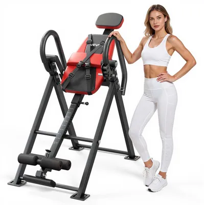 Produktbild von VEVOR Inversionstisch, 136 kg Tragfähigkeit, Schwerlast-Rückeninversionsliege, Inversionstisch mit Doppelrollen-Sicherung, Dekompressionstische für Schultern, Nacken, Rücken, 3-stufige Armlehnen-Pin-Einstellung