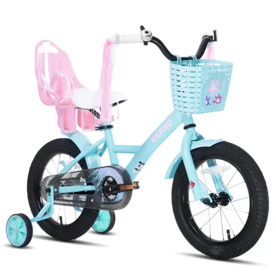 Produktbild von Joystar 16 Zoll Mädchenfahrrad mit Puppensitz und Korb, Kinderfahrrad mit Stützräder, Luftschlangen, vollständigem Kettenschutz, Schutzblechen