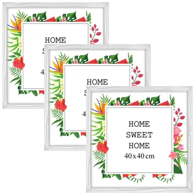 Produktbild von MG Design Set aus 3 Weiß Bilderrahmen 30 x 30 cm - Aus echtem Holz mit Acrylglas, zum Aufhängen & Aufstellen, für Fotos, Poster & Puzzle