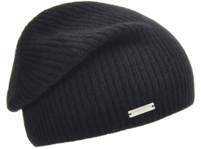 Seeberger Strickmütze-Beanie aus 100% Kaschmir im Rippmuster in schwarz