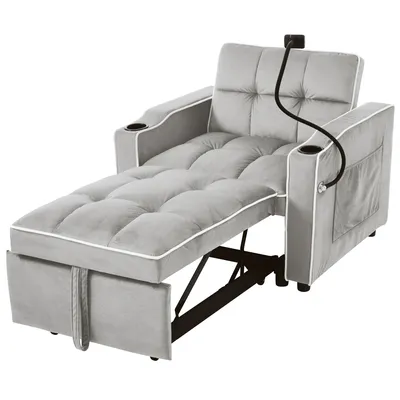 Produktbild von 3-in-1 Ausziehbares Einzel-Schlafsofa–Mit Getränkehaltern und Handyhalter, Sofa-Liegestuhl, Schlafstuhl, Sessel, perfekt für kleine Räume,83*167*76cm