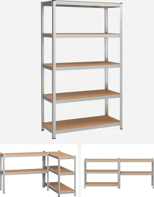 Produktbild von SONGMICS Schwerlastregal, Lagerregal, Kellerregal, 200 x 120 x 60 cm, bis 875 kg belastbar, 5 verstellbare Ablagen, Metallregal, Steckregal, Werkstattregal, silbern GLR060E01