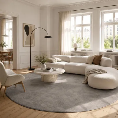 Produktbild von Luxus Super Soft Hochflor Teppich Melia Grau Rund, Größe:200 cm Rund