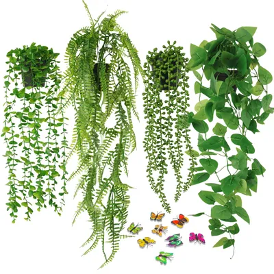 Productafbeelding van Kunstplanten, set van 4, kunstplanten met potten, realistische kunstplanten, kunstplanten voor binnen en buiten, kantoor, woonkamer, tuin, wanddecoratie