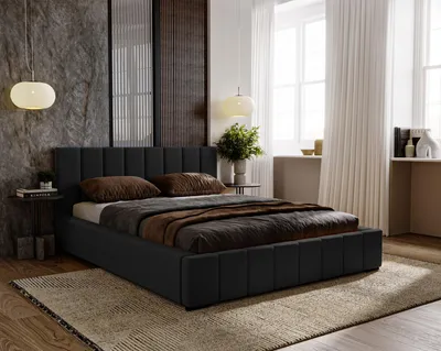Produktbild von Polsterbett 200x200 für das Schlafzimmer DIANA mit Stauraum und Lattenrost, Kopfteil und gepolsterter Korpus,  schwarz ( Magic Velvet 2219 )
