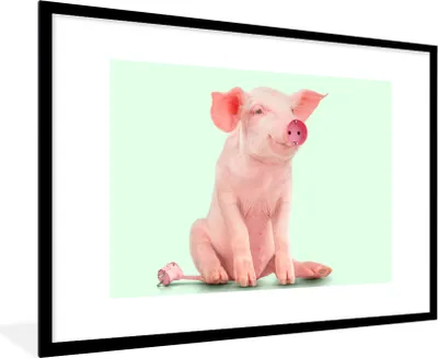 Produktbild von MuchoWow® Gerahmtes Poster Schwein - Rosa - Sockel - Tiere 90x60 cm - Poster mit Schwarzem Bilderrahmen Wandposter Rahmen Foto Bilder - Wanddekoration - Fotos