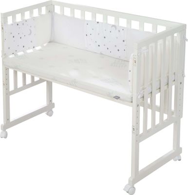 roba Stuben- & Beistellbett 3in1 ‚safe asleep®‘, weiß, für alle Elternbetthöhen, inklusive belüfteter Matratze, belüftetes Nestchen und Barriere