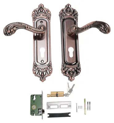 Produktbild von Eingangstürgriff mit Schloss und Schlüsseln, universeller, geräuscharmer Türgriff aus Aluminiumlegierung im europäischen Stil für das Schlafzimmer zu Hause