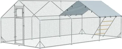 Produktbild von Hühnerstall,FreilaufgehegefürHühner,mitUV-beständigerPlane,Stahlgitter,Futterautomat,für18-24Hühner