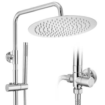 Produktbild von Auralum Regendusche Duschsystem Edelstahl 20×20 cm rund, Duschset ohne Armatur, Regendusche Chrom, höhenverstellbare Duschstange, mit Wasserteiler