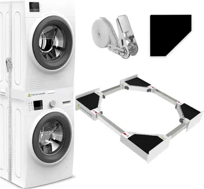 Produktbild von NIUXX Universal-Stapelbausatz/Verbindungsrahmen für Waschmaschine und Wäschetrockner, Waschmaschinenzubehör/Trocknerzubehör, mit Ratschenseil, Einstellbare Größe（46-66cm）
