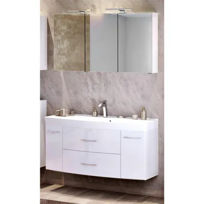 Produktbild von Waschplatz Set mit Waschtisch & Spiegelschrank FLORIDO-03 in Hochglanz weiß B x H x T: ca. 120 x 200 x 47 cm