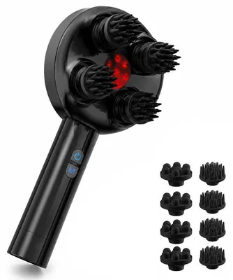Produktbild von Kopfmassagegerät kabellos, 8 Massageköpfe, 3 Modi, IPX7 wasserdicht, USB-C aufladbar, Silikon-Massageköpfe, für Kopfhaut, Nacken & Körper