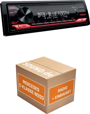 Produktbild von Autoradio Einbaupaket JVC KD-X282DBT passend für Mercedes C-Klasse W203 + Lenkradfernbedienung Schwarz | Bluetooth: Telefonieren & Audiostreaming
