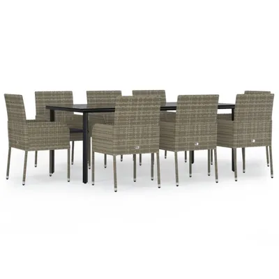 Immagine prodotto di Set da Pranzo Giardino 9pz con Cuscini Nero e Grigio Polyrattan