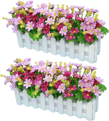 Produktbild von 2ks Umělá gerbera s dřevěným plotem Umělá sedmikráska Hedvábné květiny Dekorace Umělé květiny Rostliny v květináči Umělá chryzantéma Umělé květiny Bonsaje Umělé rostliny - fialová