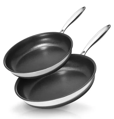 Obrázek produktu pro Sada dvou nerezových pánví, 24 cm a 28 cm, třívrstvé provedení, vhodné pro indukční vařiče, bez vík