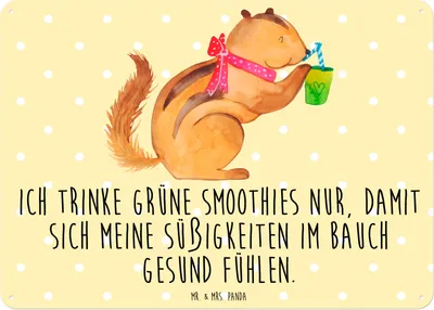 Produktbild von Mr. & Mrs. Panda tafel Eichhörnchen Smoothie DIN A6 - Gelb Pastell - Geschenk, Lustige Sprüche, Retro Blechschild, Schild, Streifenhörnchen, Green Smoothies, Türschild