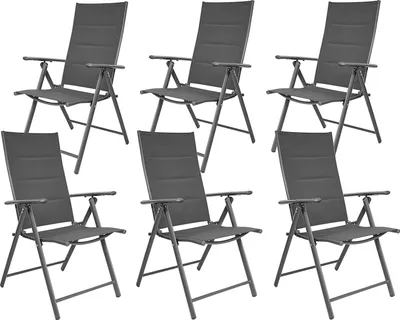 Produktbild von BRUBAKER 6er Set Gartenstühle Riva - Faltstühle klappbar- 7-Fach verstellbare Rückenlehnen - wetterfeste Klappstühle - Anthrazit