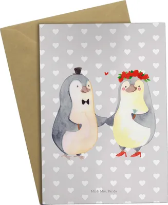 Produktbild von Mr. & Mrs. Panda babykarte Pinguin Heirat - Grau Pastell - Geschenk, Bräutigam, hochzeitskarten, glückwunschkarten, weihnachtskarten, Verheiratet, Freundin, Grußkarten