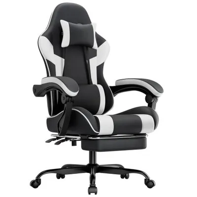 Produktbild von Gaming Stuhl bis 200 kg belastbar, ergonomisch mit Fußstütze, 135° verstellbar