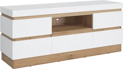 Produktbild von TV Lowboard - 160 x 68 cm - 2 Türen - 1 Schublade - Alpinweiß - Evoke Eiche Nachbildung