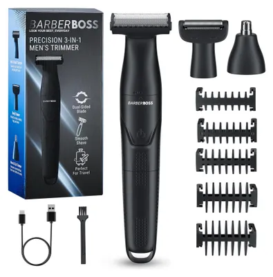 Produktbild von BarberBoss 3-in-1 Präzisionstrimmer Herren Bart- und Haarpflegeset für Männer, Körperpflege, Nasen- und Ohrentrimmer, wiederaufladbarer kabelloser