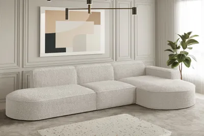 Produktbild von Ecksofa Designersofa PALMA in Stoff Ascot Beige Ottomane Rechts
