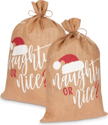Immagine prodotto di BRUBAKER Sacco di Natale Birichino o simpatico - 80 cm Sacco regalo di Natale - Sacco di Babbo Natale sacco di iuta, 2 pezzi