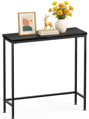 Productafbeelding van VOUNOT® Smalle console tafel, bijzettafel van metaal en MDF, industrieel design, 75x24x75 cm, zwart