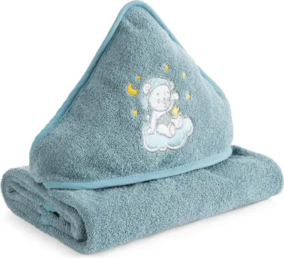 Image de EUROFIRANY | Serviette à capuche - 100 x 100 cm - serviette de bain bleue - coton