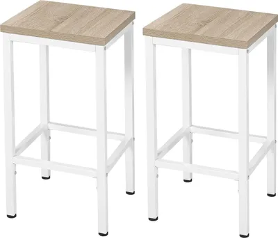 Produktbild von EUGAD 2er Barstühle, Küchenhocker, mit Fußstütze, aus Holzwerkstoff, Hell Eiche