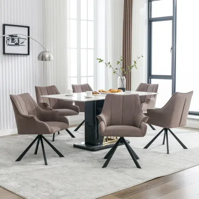 Produktbild von Flieks Esszimmerstuhl 6er Set Drehstuhl mit Metallbeinen, Polsterstuhl 360° drehbar, Wohnzimmerstuhl Küchenstuhl, Samtbezug, Kaffeebraun