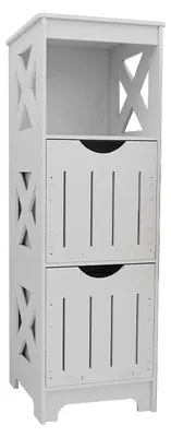 Image de Meuble de salle de bains - Meuble haut étroit pour WC - 2 tiroirs et 1 étagère - 30 x 30 x 89 cm - Plastique - Blanc