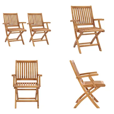 Image de vidaXL Chaises de jardin pliantes 2 pcs. Bois massif teck - Chaise de jardin - Chaises de jardin - Chaise en bois