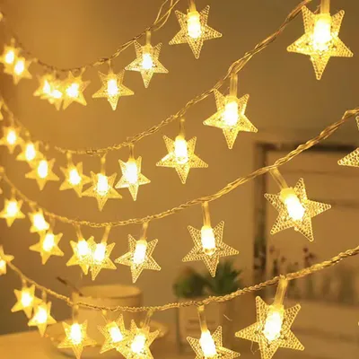 LED-Lichterkette 3 m, 20 warmweiße Sterne, batteriebetrieben
