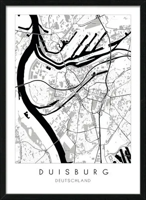 Produktbild von Gerahmtes Bild Duisburg Landkarte weiß 53x73 cm